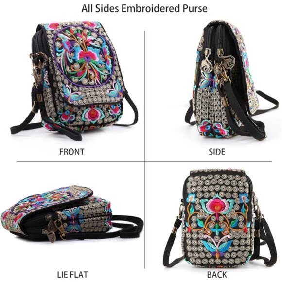 Embroidery Flowers Canvas Crossbody Bag, main image 6
